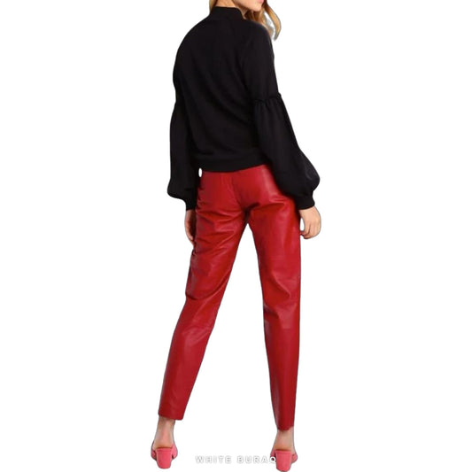 Women's Red Lambskin Leather Tapered Pants – view 2