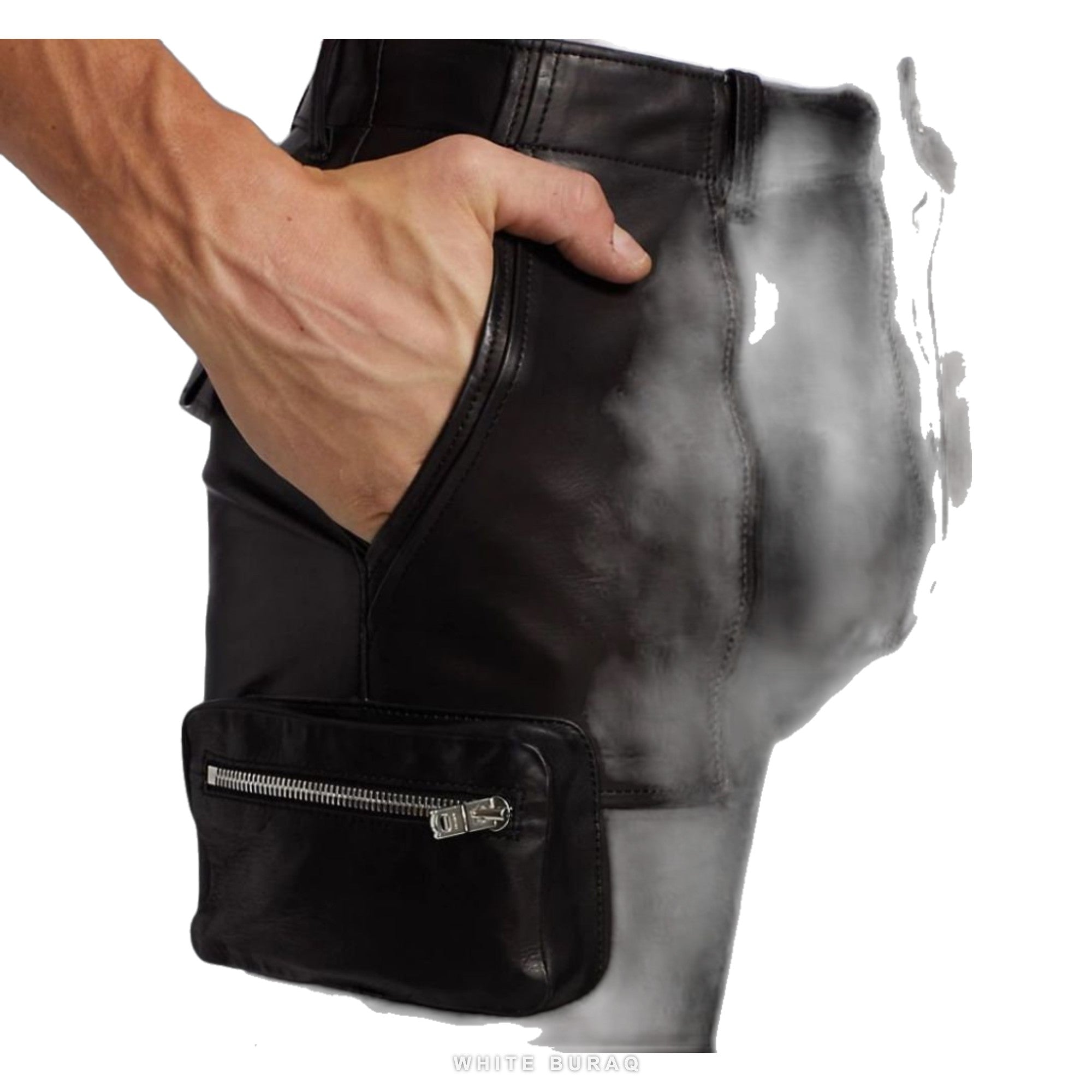 Men's Black Lambskin Leather Cargo Motorcycle Pants – view 5