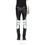 Men's Black Sheepskin Leather Pants with White Contrast