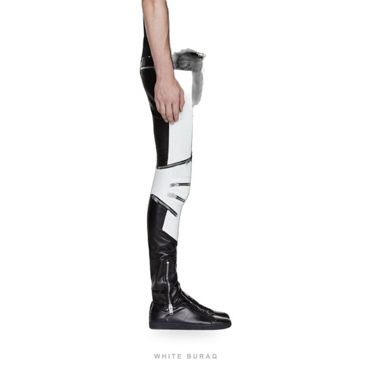 Men's Black Sheepskin Leather Pants with White Contrast – view 2