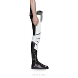 Men's Black Sheepskin Leather Pants with White Contrast – view 2