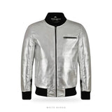 Men's Metallic Silver Lambskin Bomber Jacket