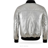 Men's Metallic Silver Lambskin Bomber Jacket – view 2