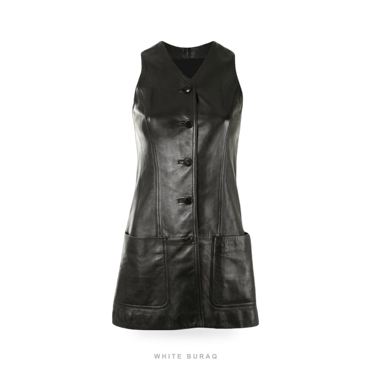 Women's Long Black Leather Vest