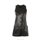 Women's Long Black Leather Vest