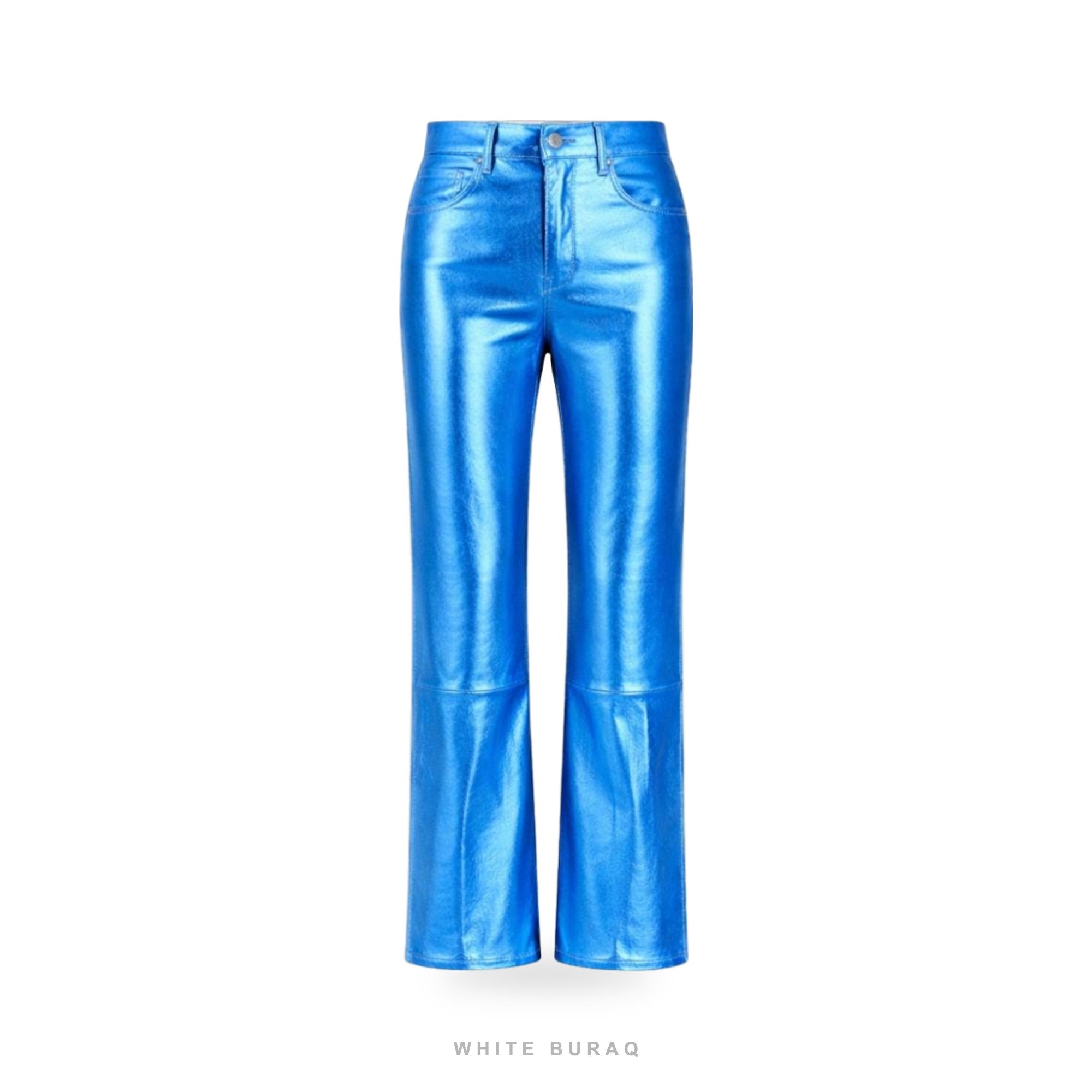 Women's Metallic Blue Sheepskin Flared Leather Pants – view 4