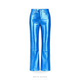 Women's Metallic Blue Sheepskin Flared Leather Pants – view 4