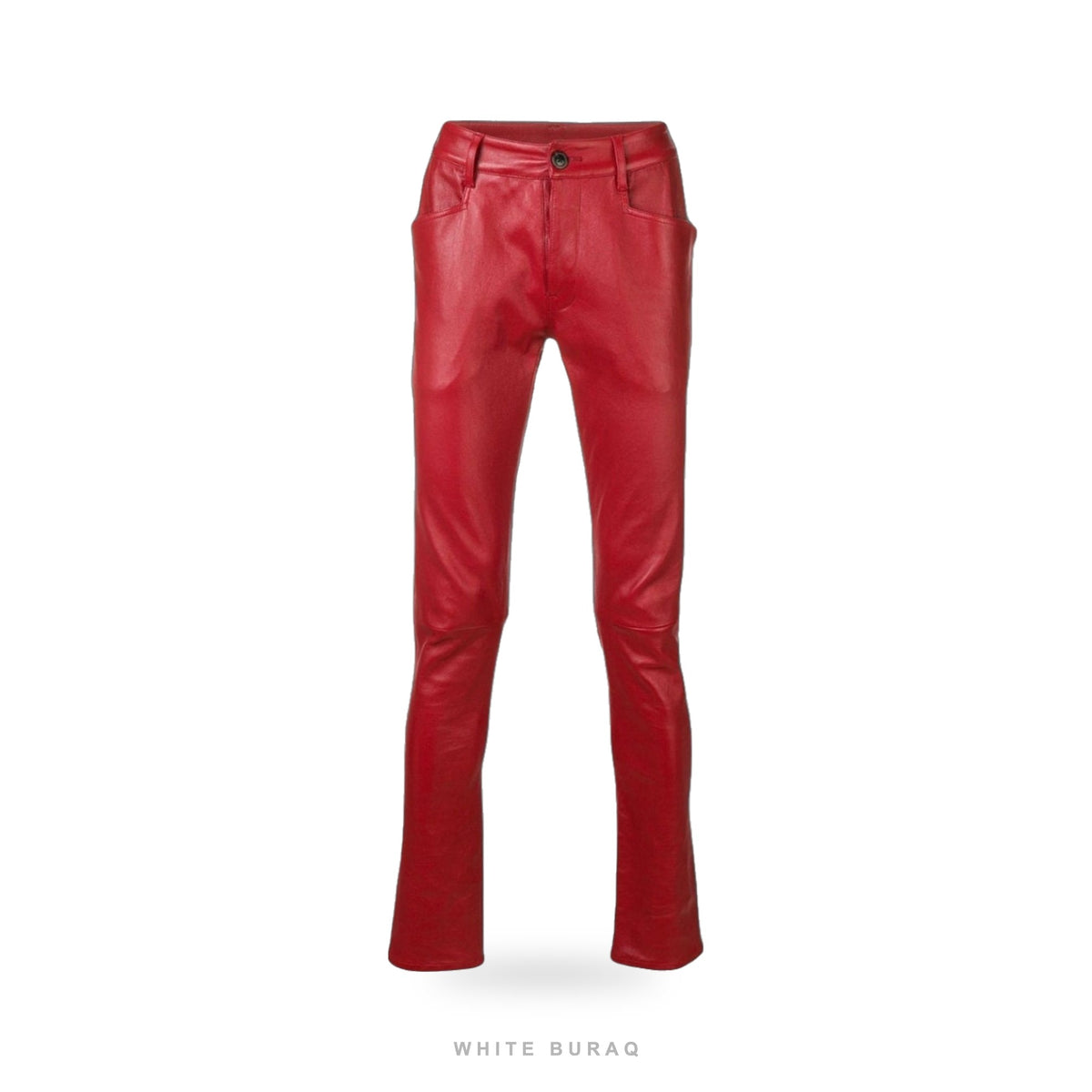 Men's Red Lambskin High-Rise Skinny Leather Pants