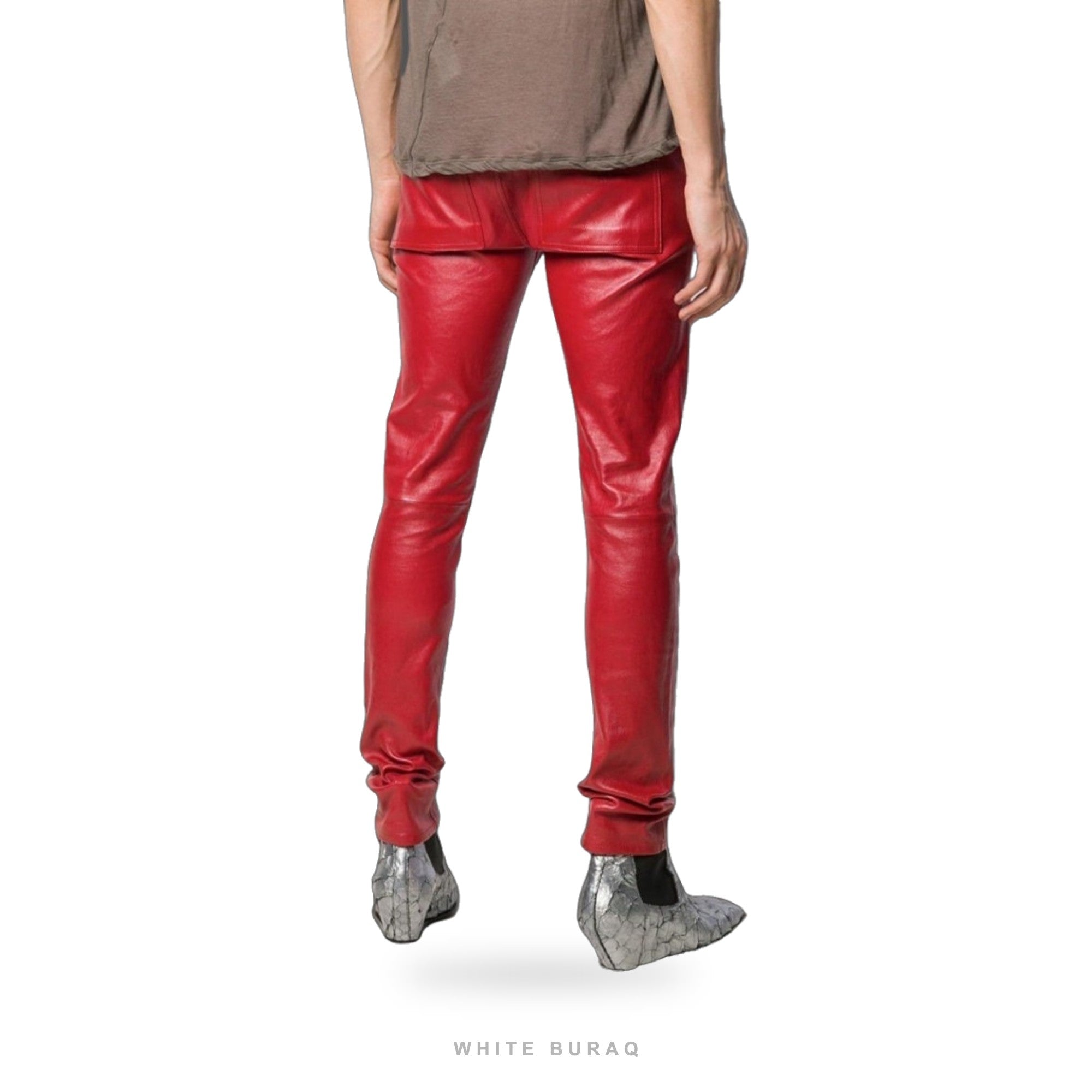 Men's Red Lambskin High-Rise Skinny Leather Pants – view 3