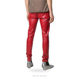 Men's Red Lambskin High-Rise Skinny Leather Pants – view 3