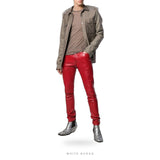 Men's Red Lambskin High-Rise Skinny Leather Pants – view 4