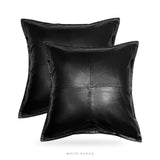 Black Lambskin Leather Cushion Covers, Set of 2