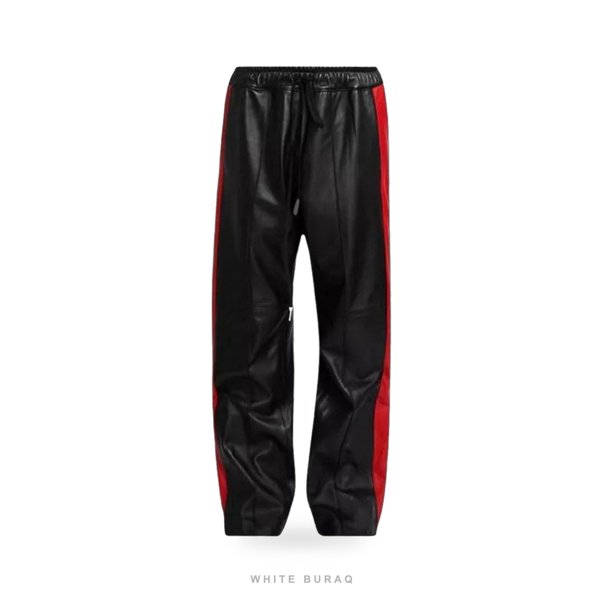 Men's Black and Red Lambskin Leather Track Pants