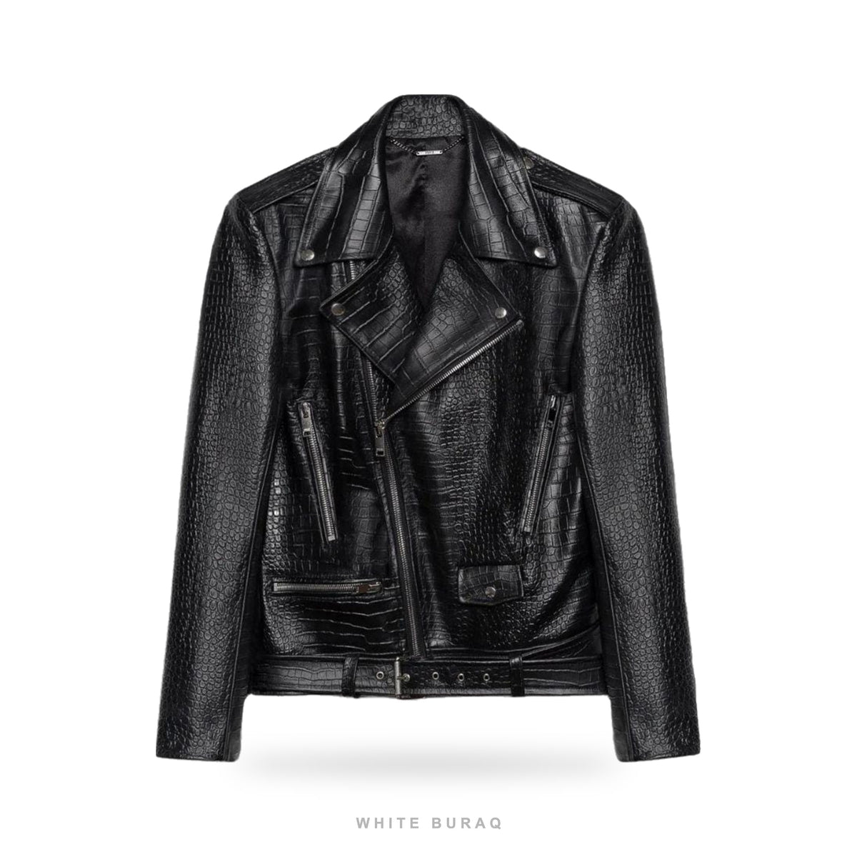 Men's Black Croc-Embossed Lambskin Biker Jacket