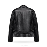 Men's Black Croc-Embossed Lambskin Biker Jacket – view 3