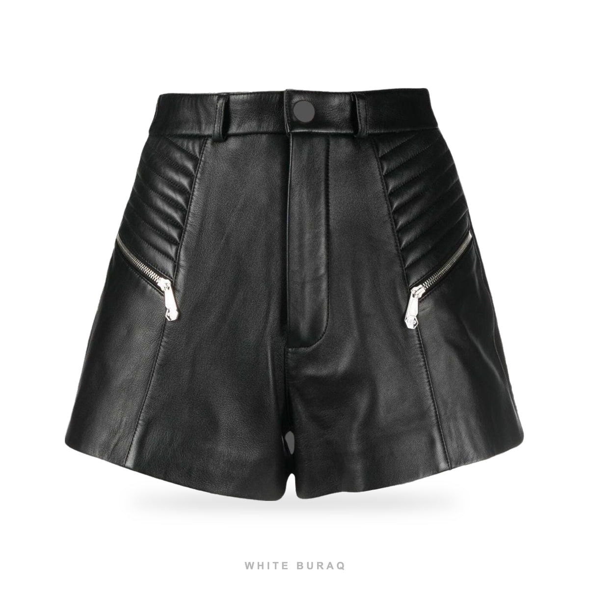 Women's Black Lambskin Leather Biker Shorts