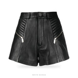 Women's Black Lambskin Leather Biker Shorts – view 3