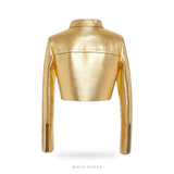 Women's Metallic Gold Cropped Leather Jacket – view 4