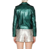 Women's Metallic Green Leather Biker Jacket – view 2