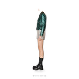 Women's Metallic Green Leather Biker Jacket – view 3
