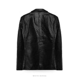 Men's Black Croc-Embossed Lambskin Leather Blazer – view 4