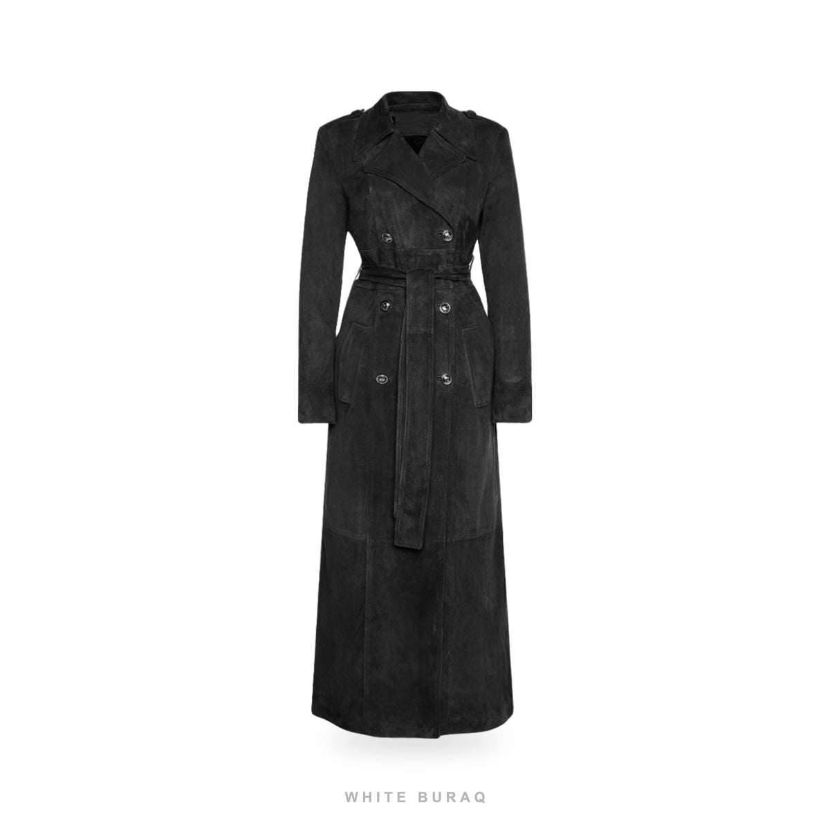 Women's Black Suede Double-Breasted Trench Coat