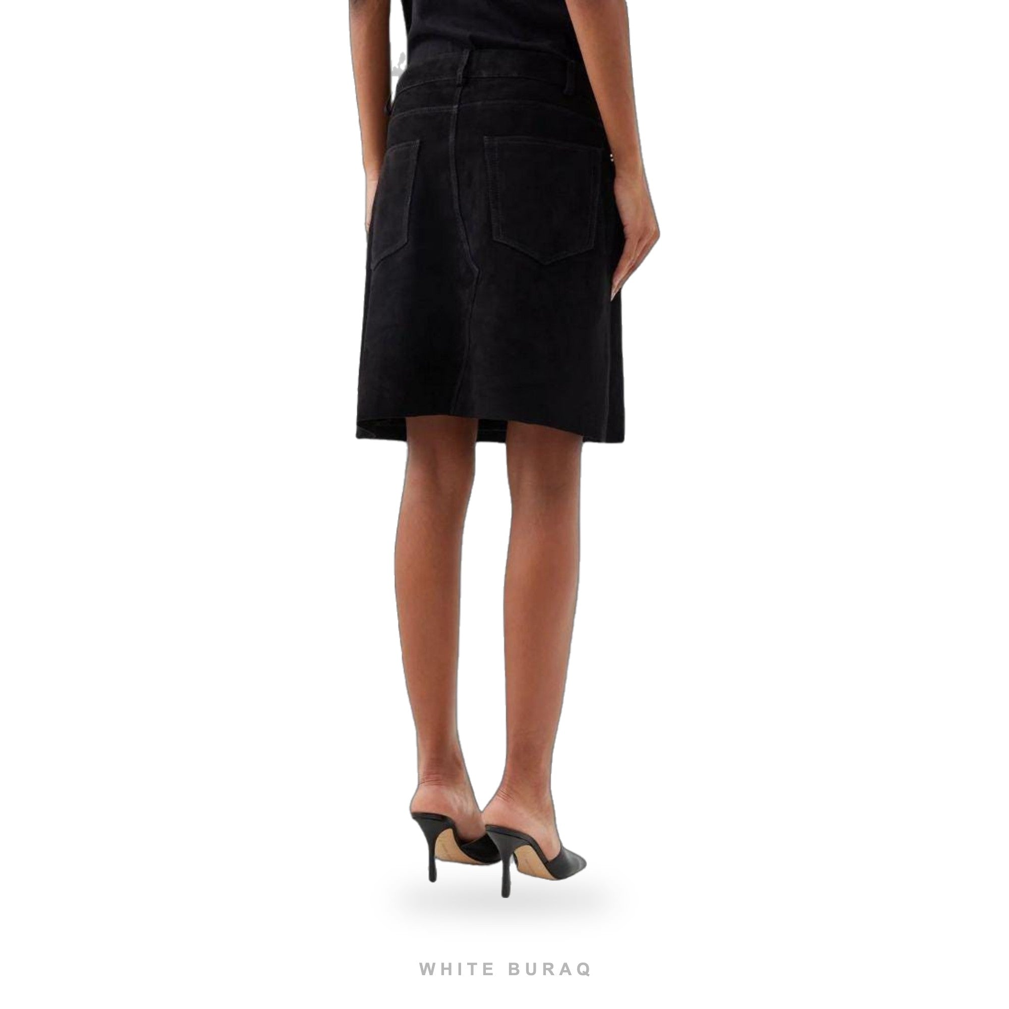Women's Black Suede A-Line Midi Skirt – view 2
