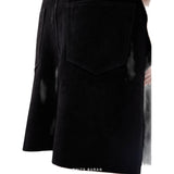 Women's Black Suede A-Line Midi Skirt – view 3