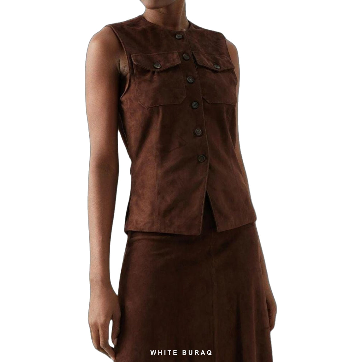 Women's Brown Suede Sleeveless Jacket