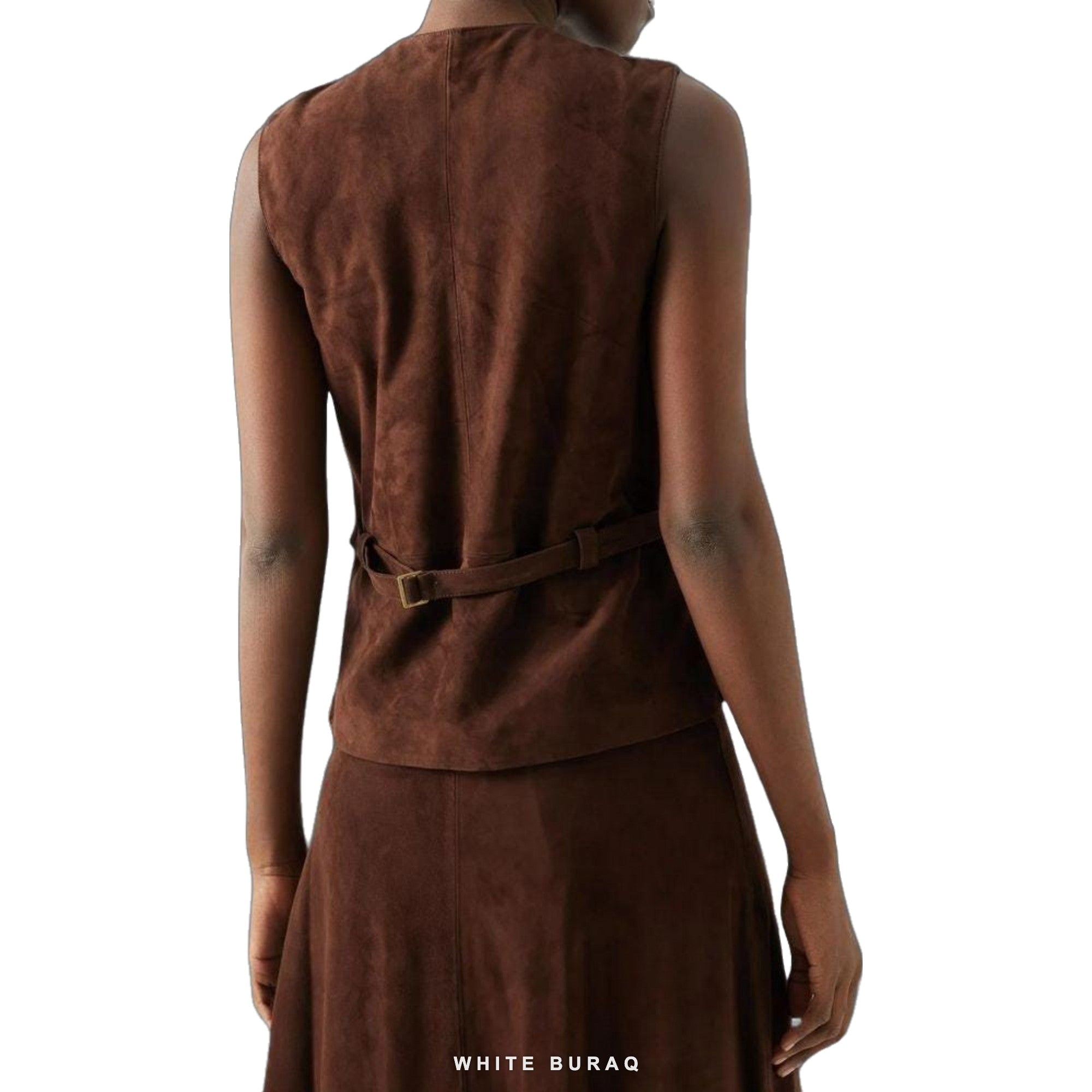 Women's Brown Suede Sleeveless Jacket – view 3