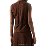 Women's Brown Suede Sleeveless Jacket – view 3