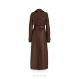 Women's Brown Leather Double-Breasted Trench Coat – view 2