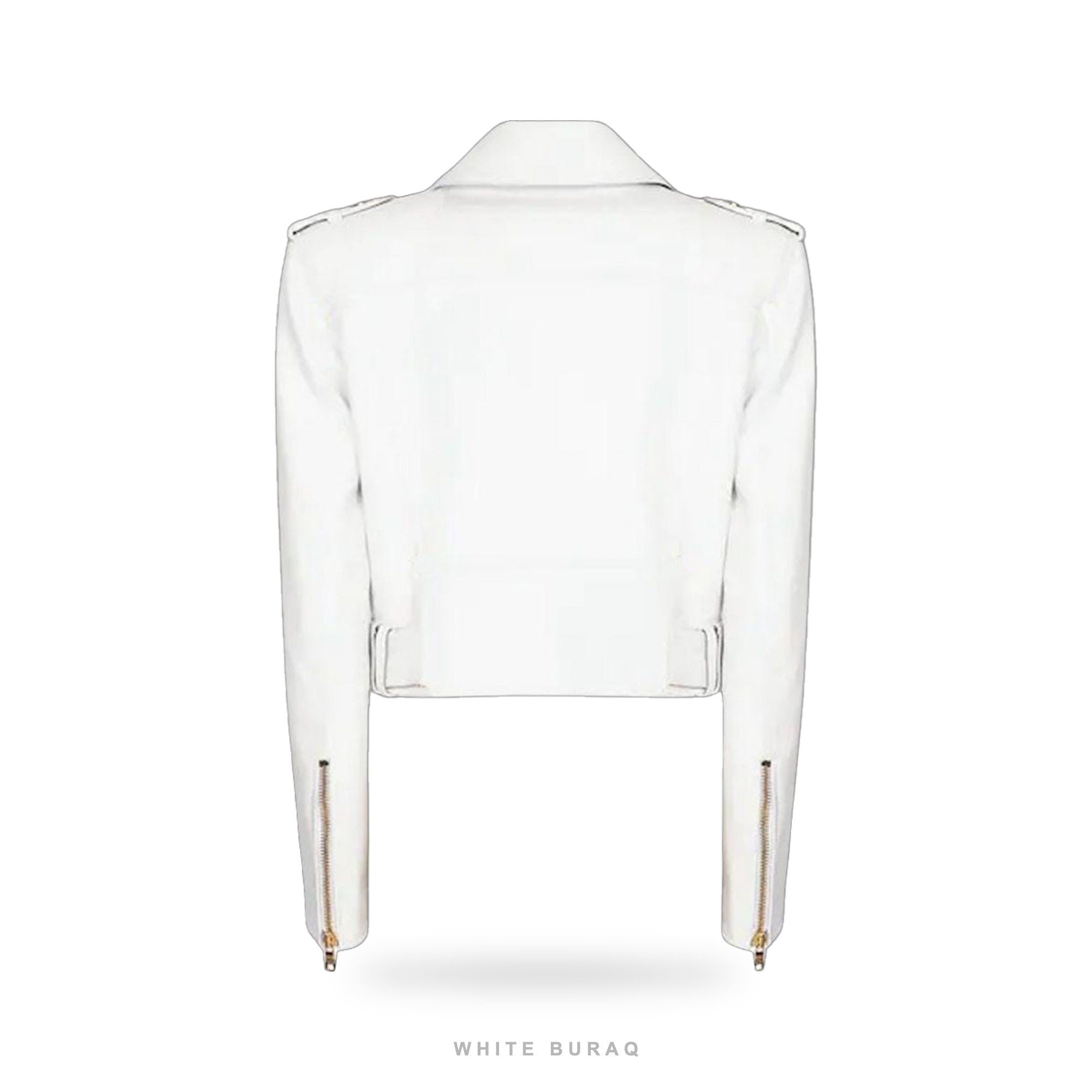 Women's White Lambskin Leather Biker Jacket with Gold Zips – view 2
