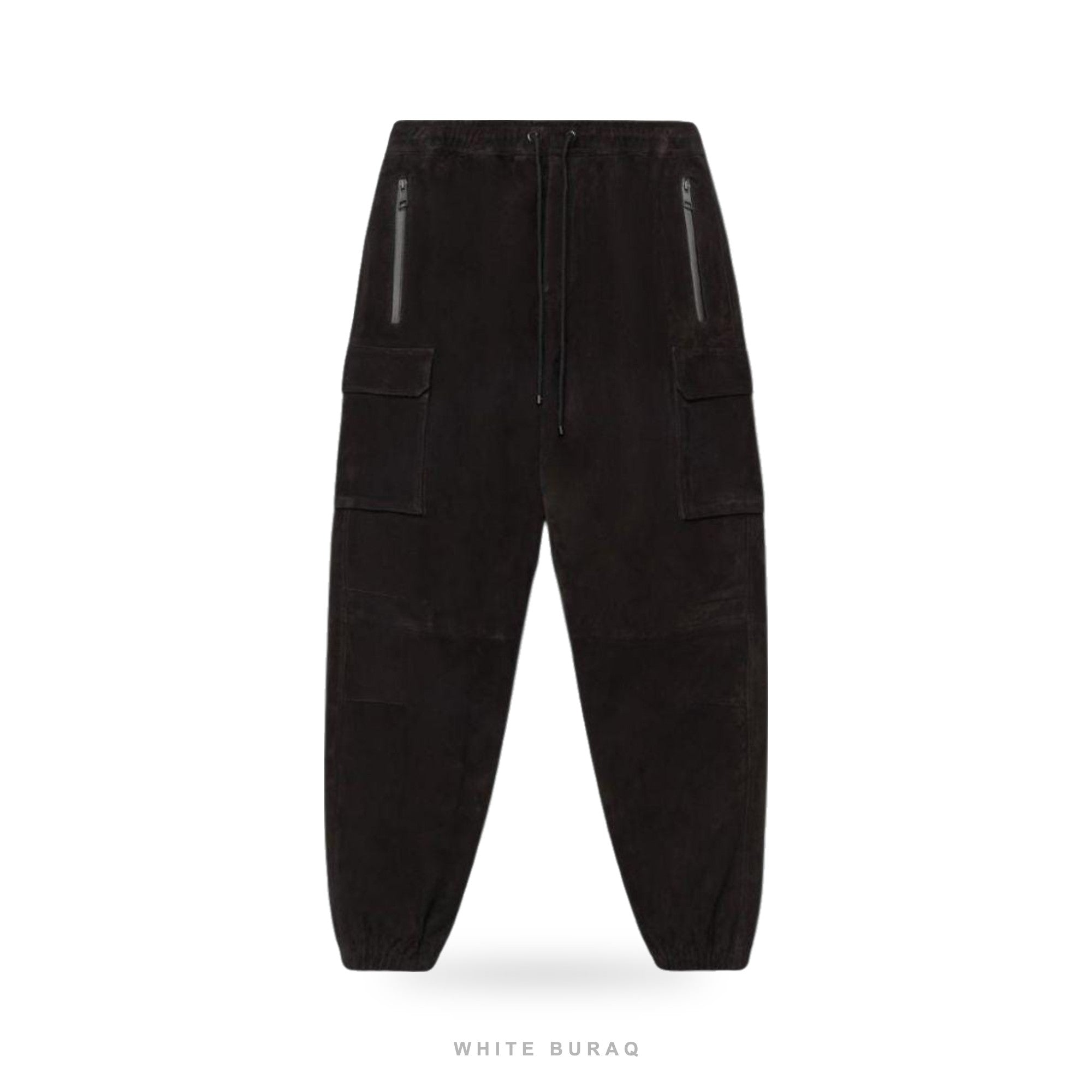 Men's Black Lambskin Suede Cargo Jogger Pants