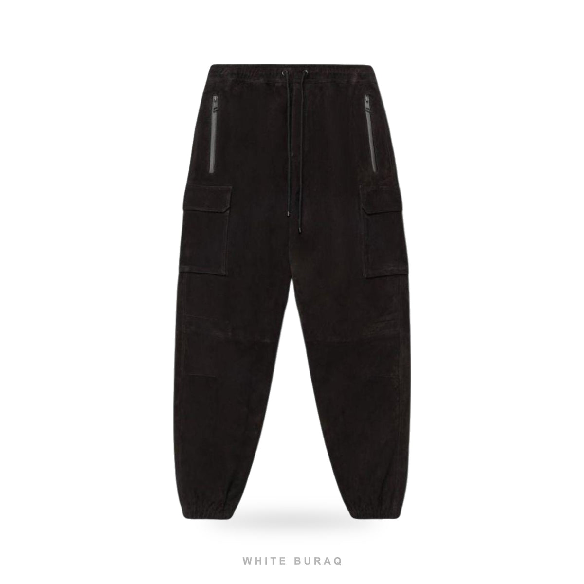 Men's Black Lambskin Suede Cargo Jogger Pants