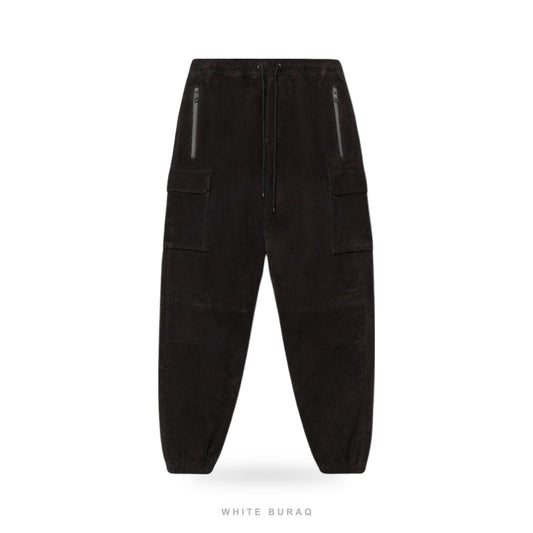 Men's Black Lambskin Suede Cargo Jogger Pants