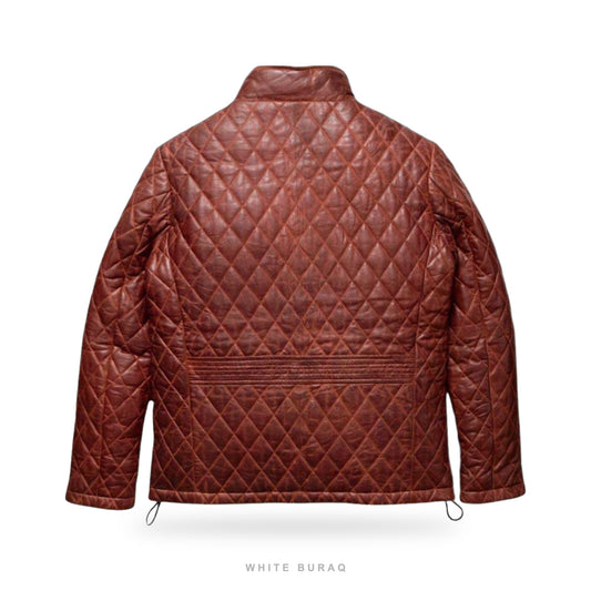 Men's Brown Quilted Lambskin Leather Bomber Jacket – view 2