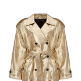 Women's Gold Metallic Leather Double-Breasted Trench Coat – view 3