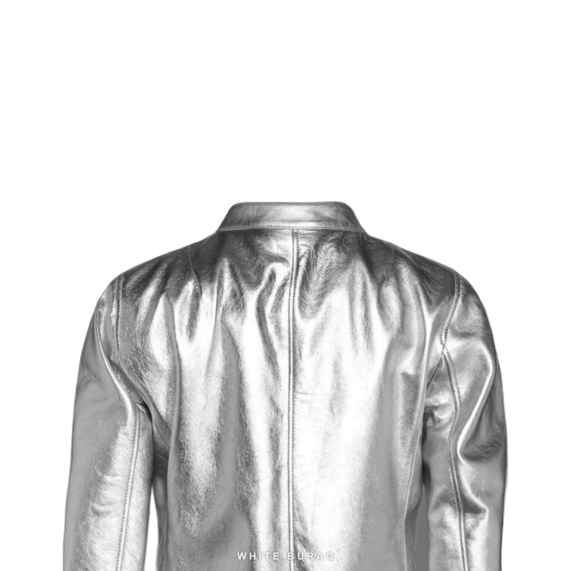 Women's Metallic Silver Sheepskin Biker Jacket – view 3