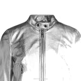 Women's Metallic Silver Sheepskin Biker Jacket – view 4