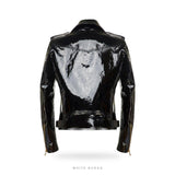 Women's High-Shine Black Vinyl Biker Jacket with Gold Zips – view 2