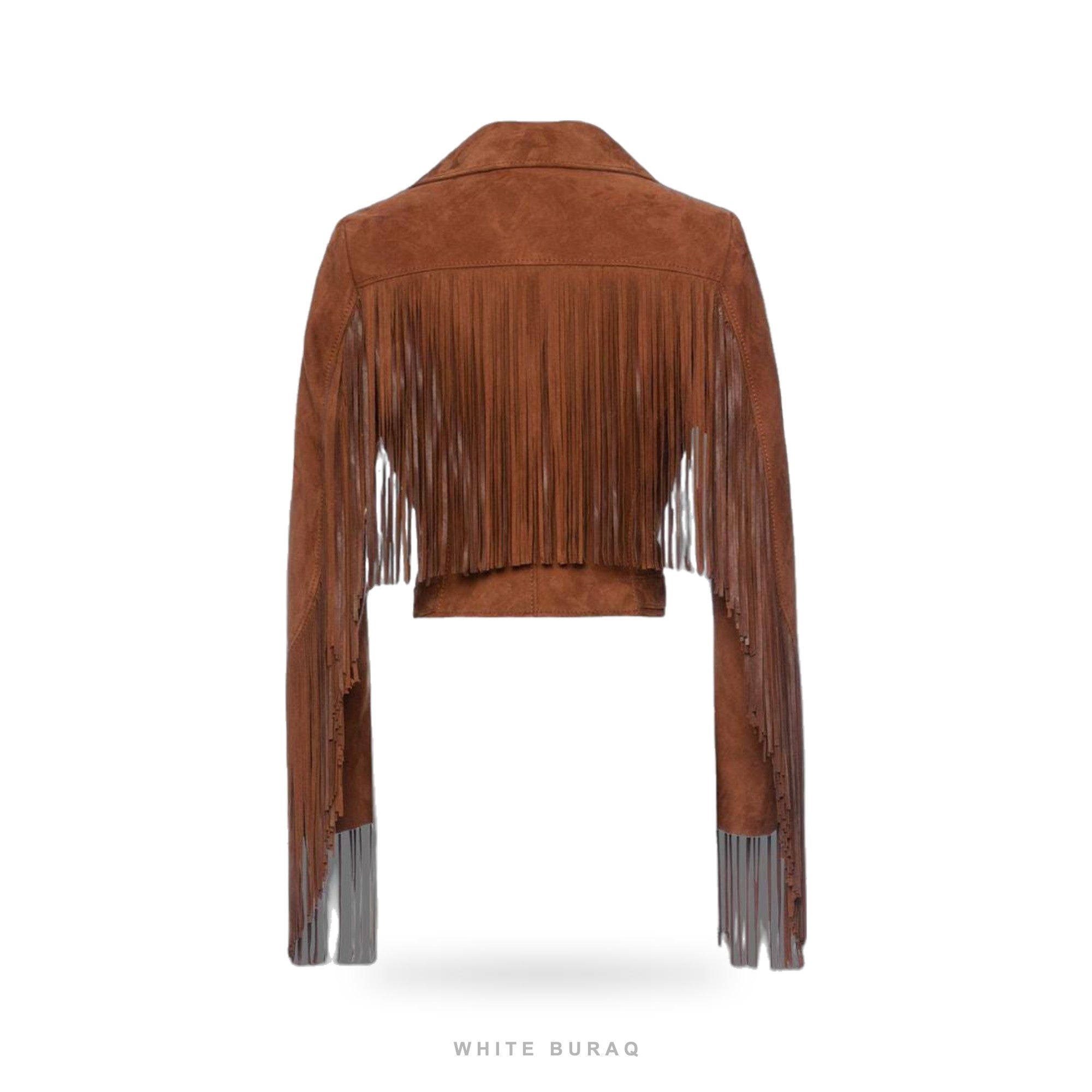 Women's Brown Suede Fringe Cropped Biker Jacket – view 2