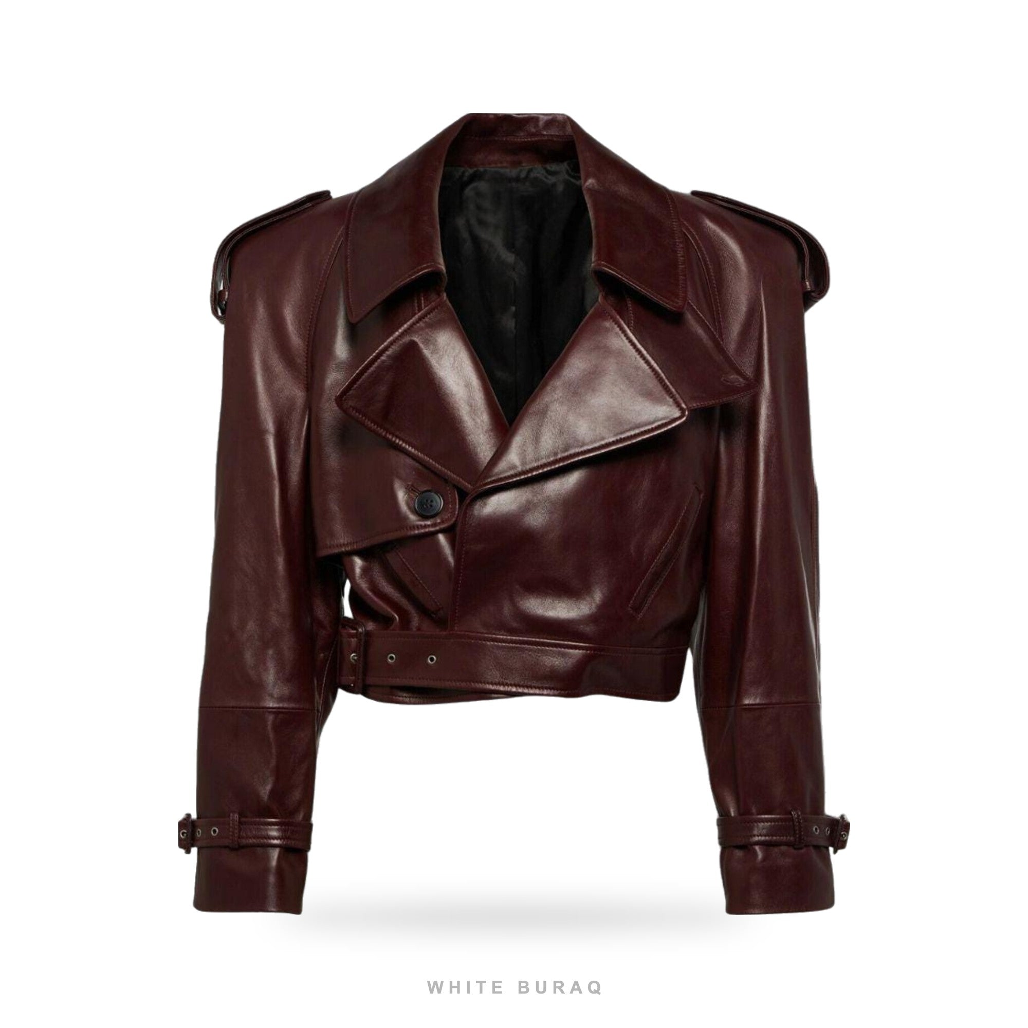 Women's Burgundy Lambskin Cropped Biker Jacket