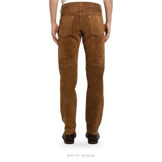Men's Brown Goatskin Suede Trousers – view 2