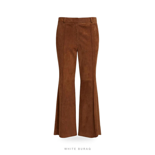 Women's Brown Suede High-Waist Flared Pants