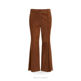 Women's Brown Suede High-Waist Flared Pants