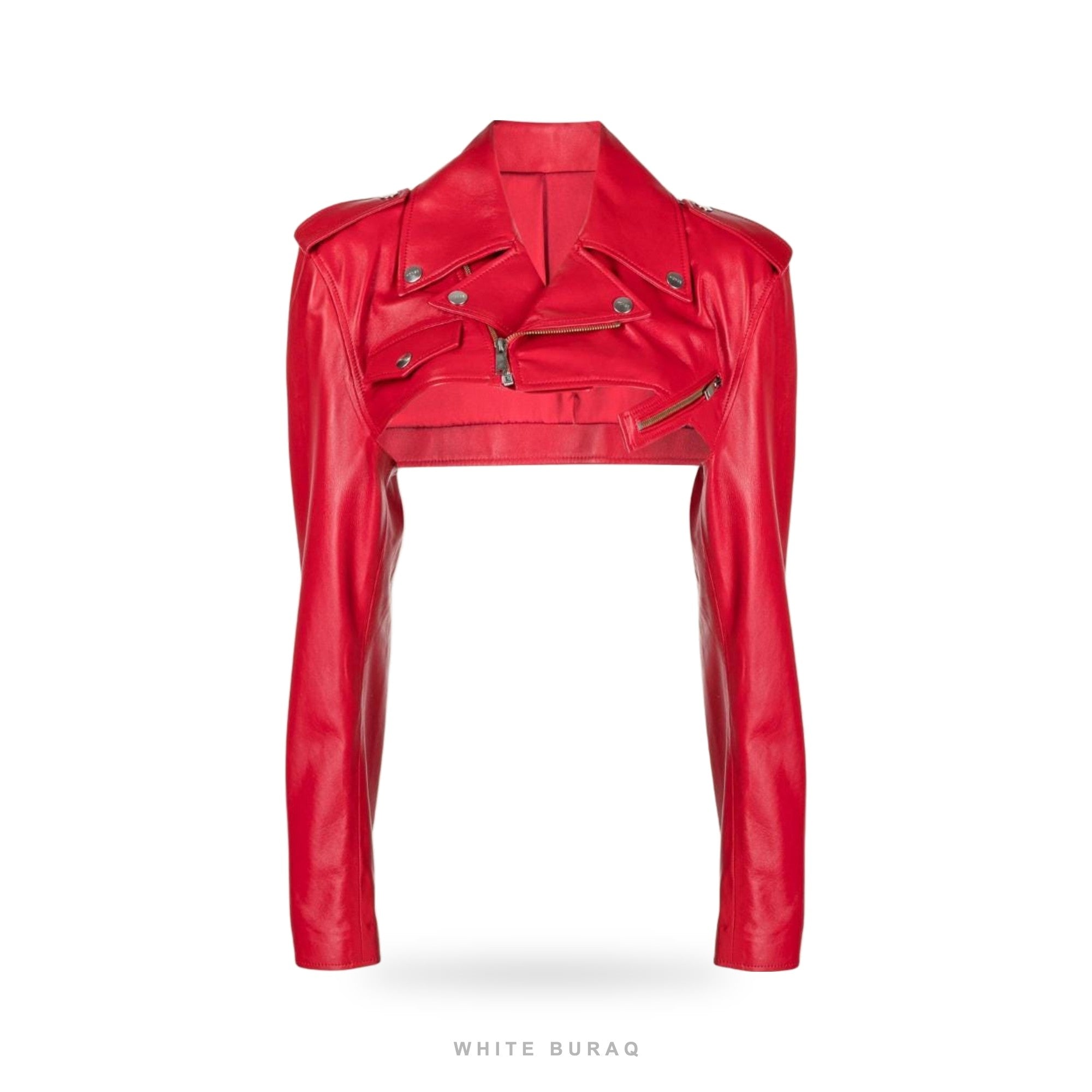 Women's Red Sheepskin Leather Bolero Moto Jacket