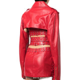 Women's Red Sheepskin Leather Bolero Moto Jacket – view 3