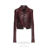 Women's Burgundy Cropped Sheepskin Leather Jacket