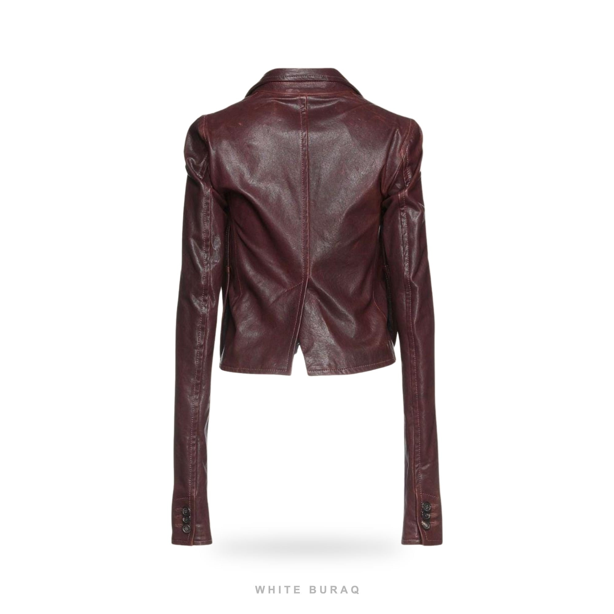 Women's Burgundy Cropped Sheepskin Leather Jacket – view 2